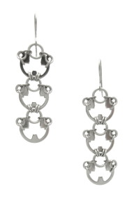 Photo of Wraptillion's Lotus Earrings (intricate floral-inspired modern chainmail dangle earrings in silver tone)