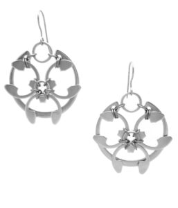 Rose Window Earrings by Wraptillion (modern botanical-inspired silver-tone earrings)