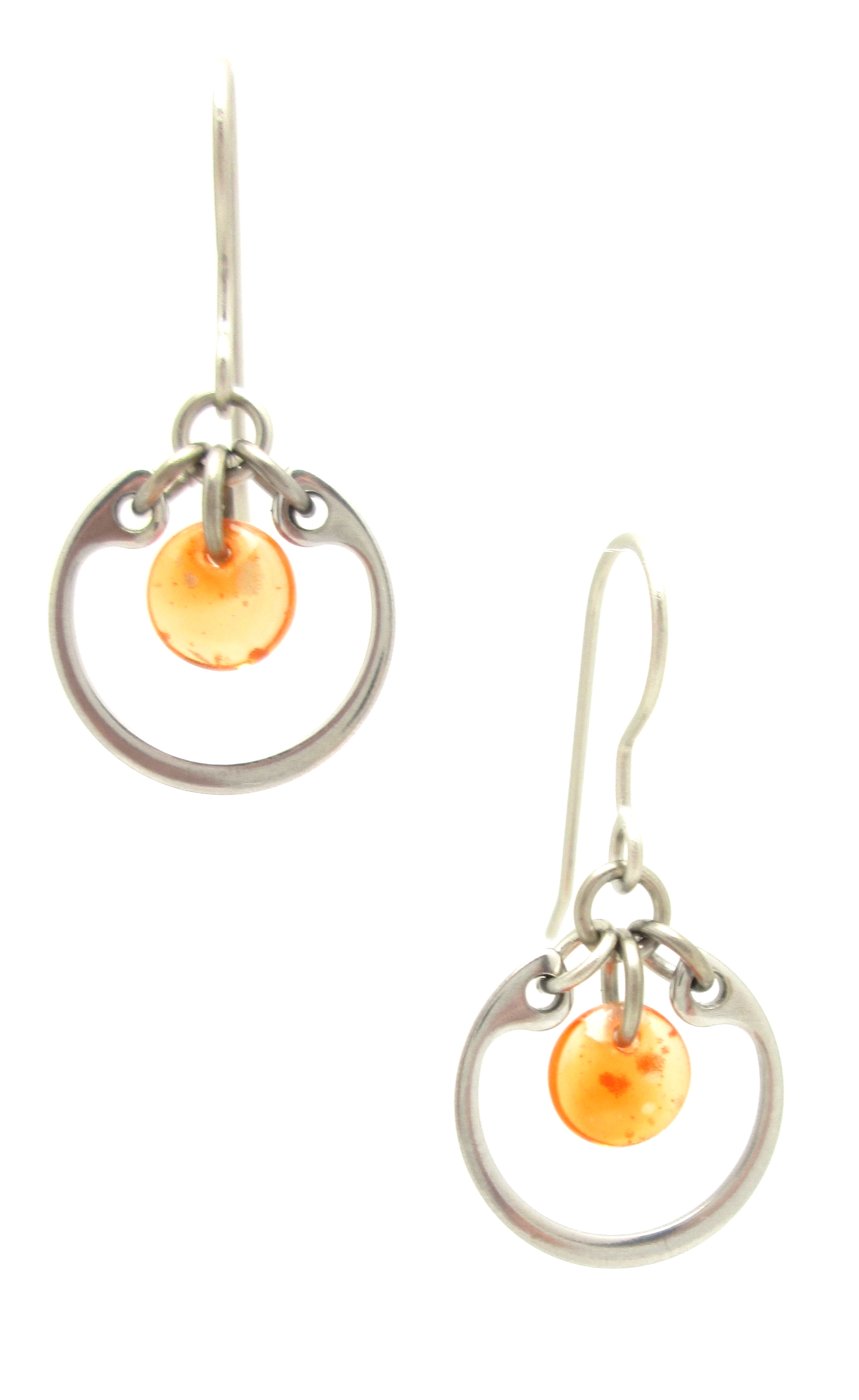 small modern circle earrings by Wraptillion in orange