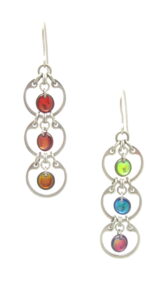 Wraptillion's Tripled Rainbow Earrings (modern silver-tone linked circle dangle earrings) on a white background