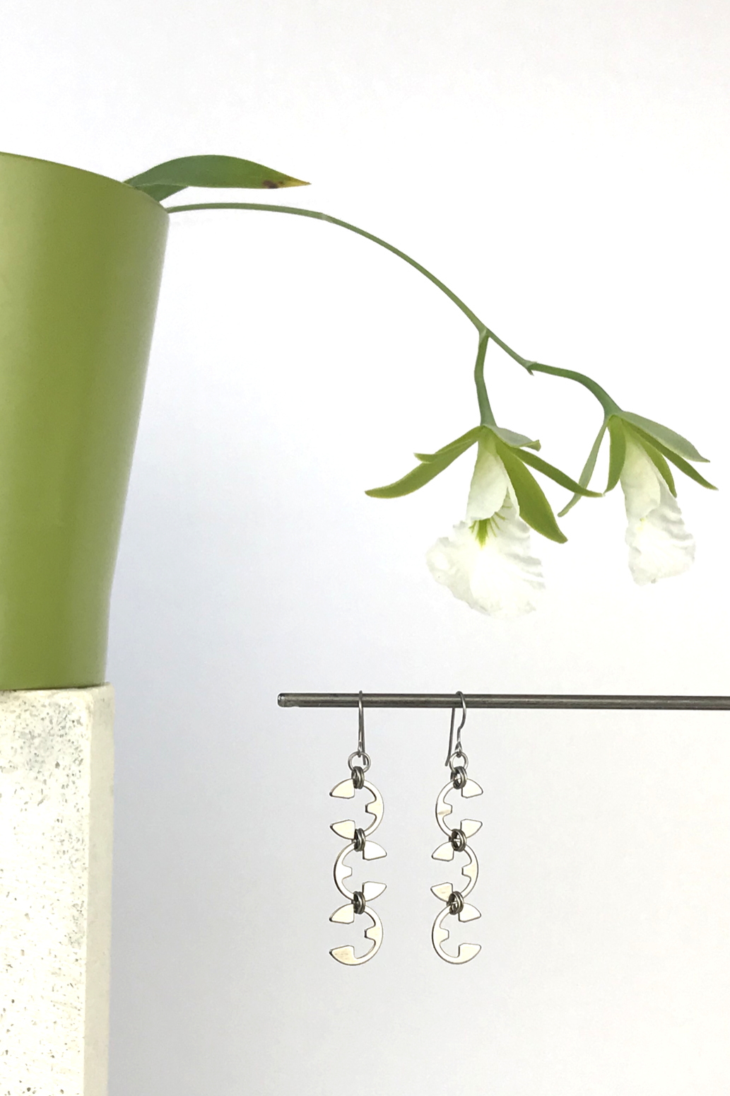 Wraptillion's Vine Earrings with blooming orchid Encyclia mariae.